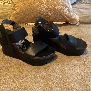 OTBT platform sandals, black leather